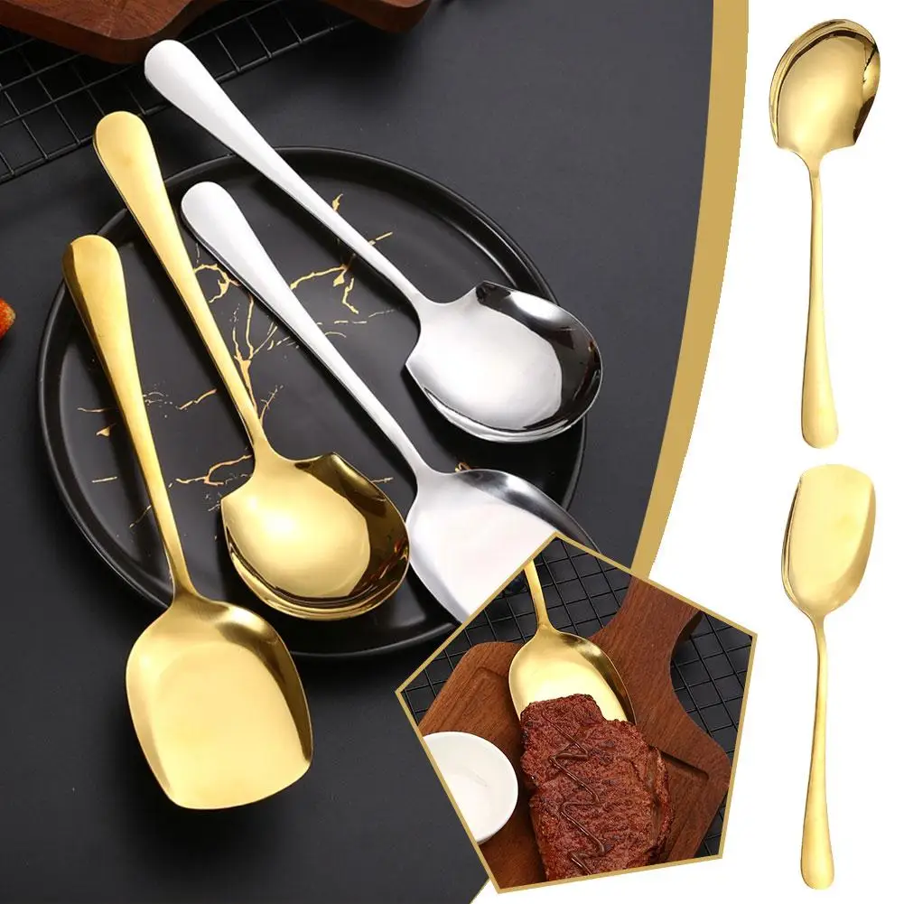 Golden/silver Stainless Steel Spoon Food Service Shovel Large Spoons Soup Tableware Rice Long Home Handle Kitchen Shovel Ga A6d2