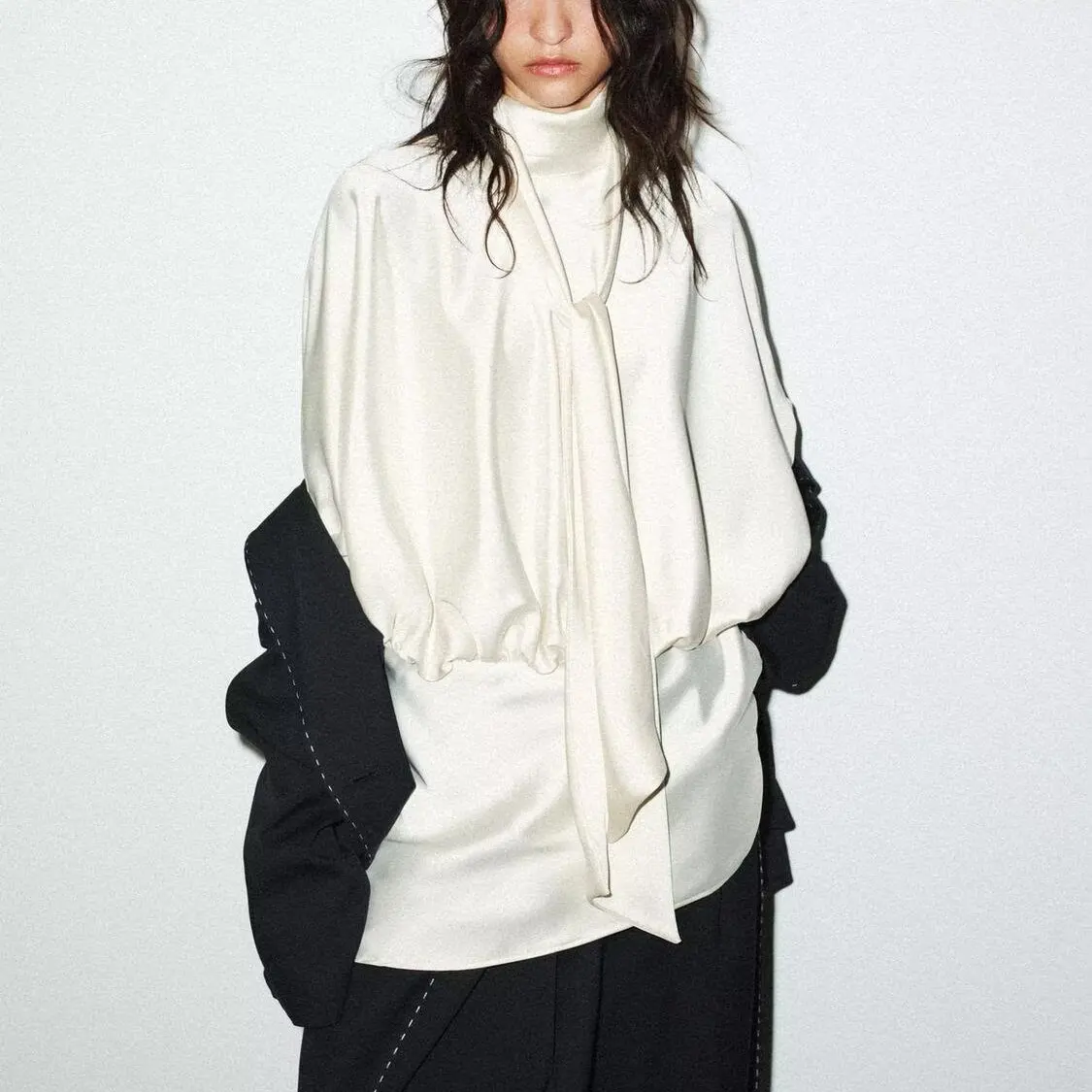 Faionable Silk Satin Feel Scarf Trim ort Dr New Autumn Winter Women's Dr H Version Long Sve Straight Cut Commute...