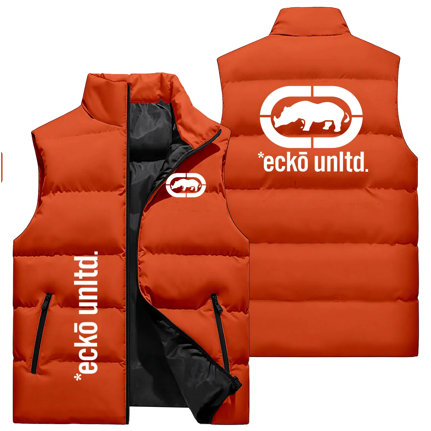 Ecko Unltd Logo Men's Stand Collar Sleeveless Padded Vest Jacket, Casual Zipper Outerwear Vest, Fashion Street Style Unisex Vest