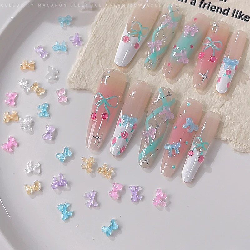 

100PCS Mini Transparent 3D Acrylic Bow Tie Nail Art Charms Bowknot Accessories For Nails Decoration Manicure Decor Supplies Tool