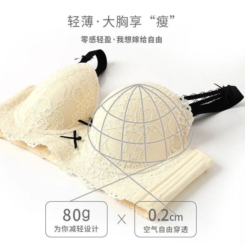Large Size Lingerie for Women Soft Underwire Bra Comfortable Thin Push Up Bra Three Quarters(3/4 Cup) Everyday