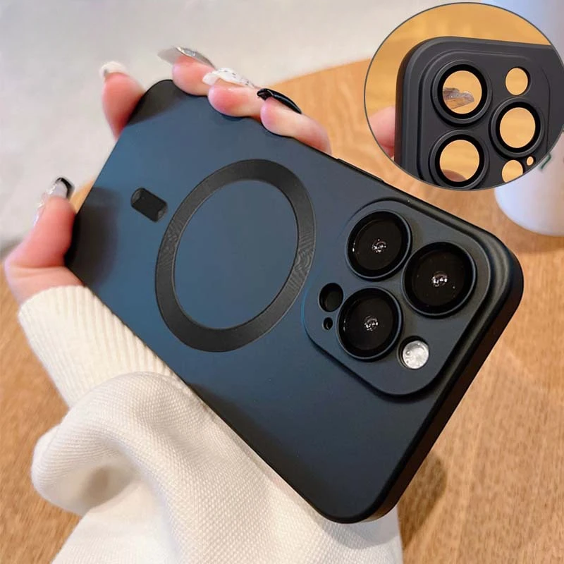 Suitable for IPhone 15 Mobile Phone Case Magnetic Apple 14 Promax Skin Texture Matte 13pro Comes with Lens Film 12 11 Soft Cover