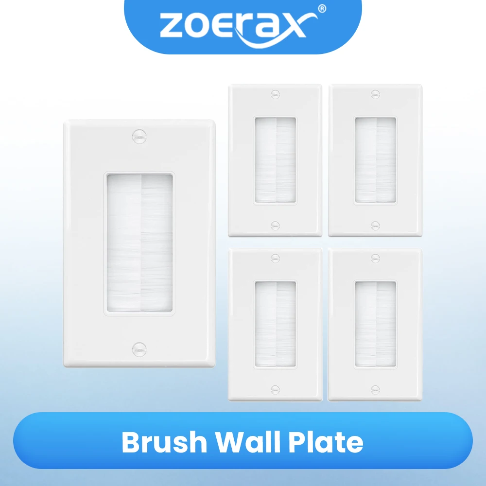 

ZoeRax 1/5 Pack Настенная пластина с щеткой для пропускания кабеля, одноместная декоративная настенная крышка для кабелей низкого напряжения, прокладка кабелей
