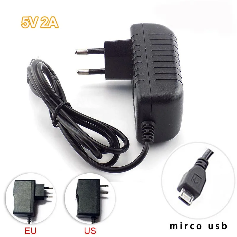 

Micro USB Camera Power Supply Adapter AC to DC 5V 2A 2000mA Converter Output for CCTV Iuput 100-240V US/EU Plug L19