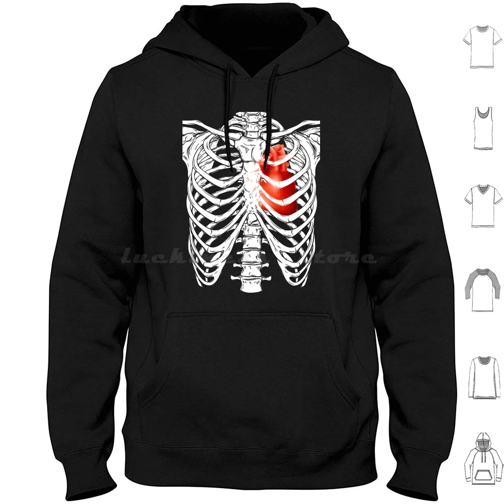 Heart & Ribcage Hoodie cotton Long Sleeve Heart Rib Ribcage Cage Red Bone Bones Skeleton Skull