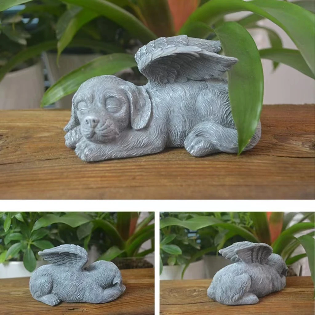 Cute mini angel kitten puppy sculpture artwork living room study bedroom decoration can also be used for memorial tombstone