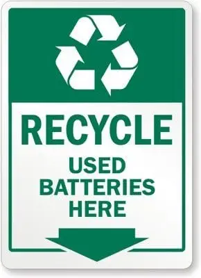 Unoopler Recycle - Used Batteries Here (with Down and Recycle, Metal (Recycled) Sign, -aluminum sign