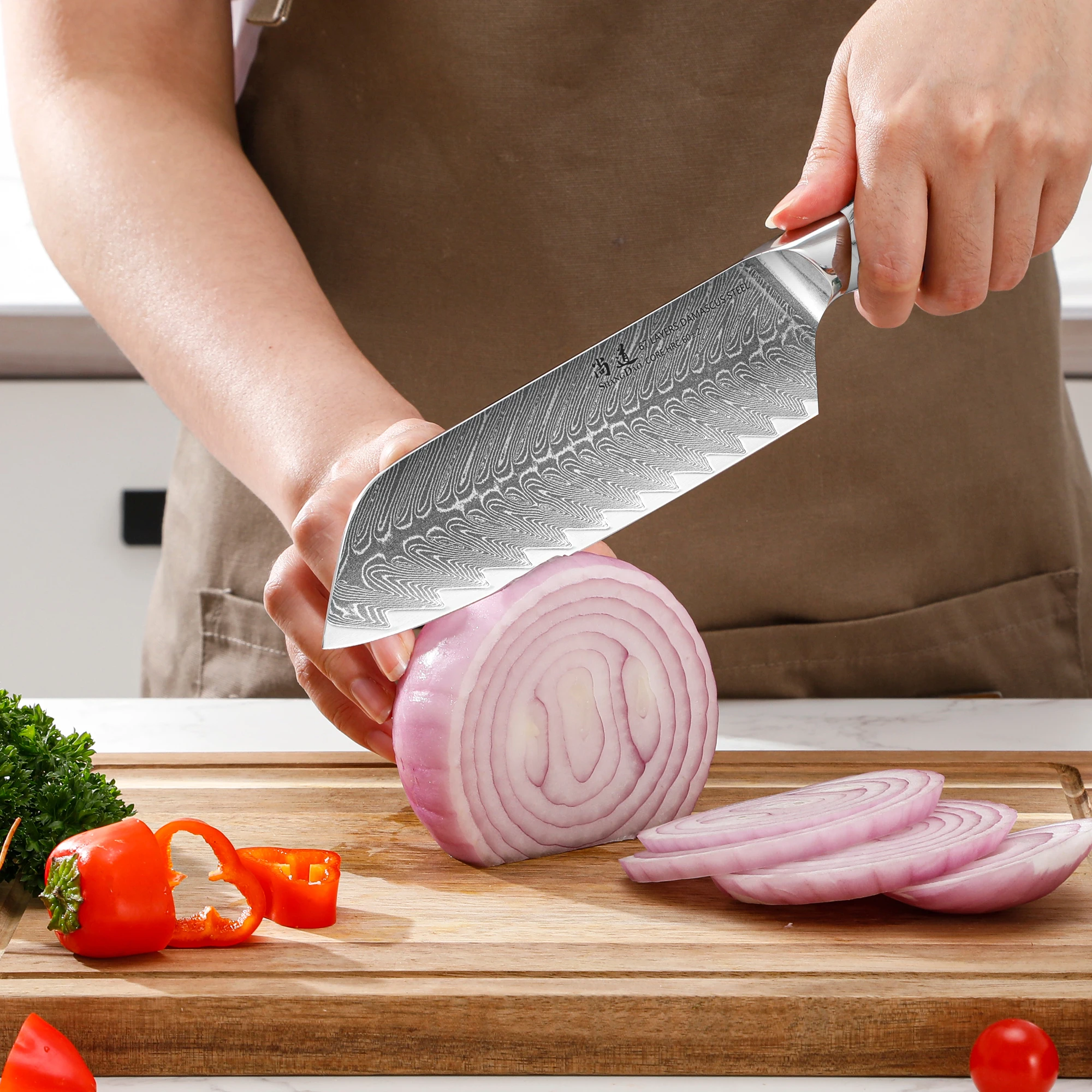 SHANGDAO มีด Santoku, 7 "ดามัสกัสญี่ปุ่นปลอมมีดครัว, มีดสับมืออาชีพ, Sharp & Ergonomic Handle Design