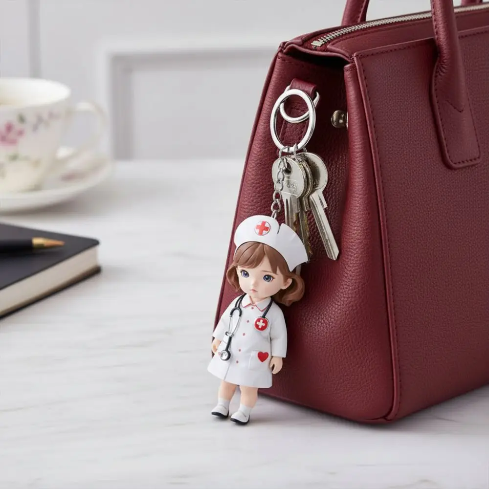 New 2D Flat Doctor Nurse Keychain Hanging Colorful Cartoon Pendant Ornament Bag Accessory
