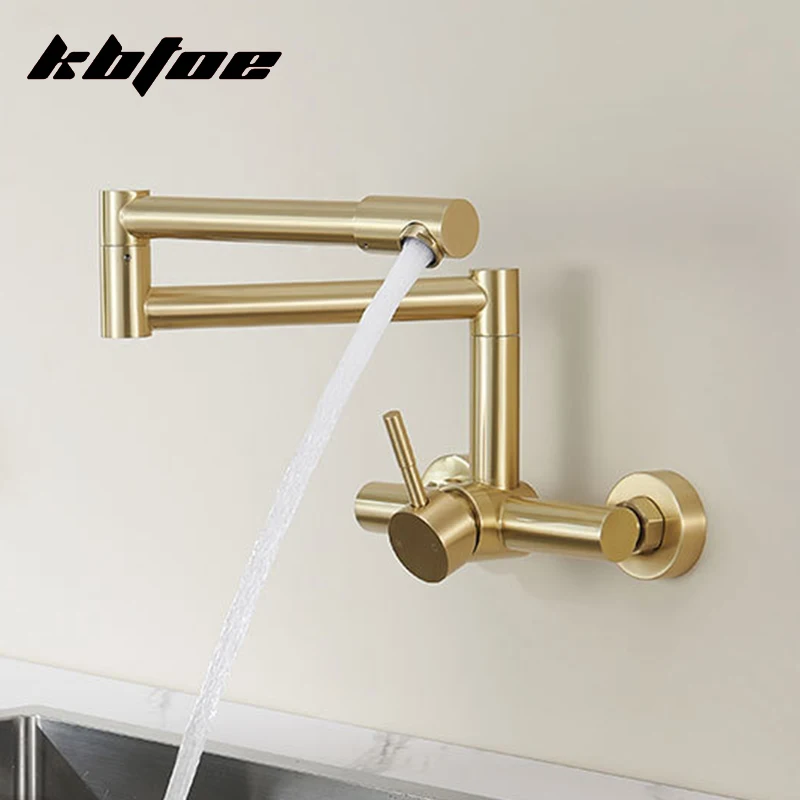 

Folded Kitchen Faucet 360 Rotation Nozzle Hot Cold Water Sink Wash Mixer Tap Wall Mounted Brushed Multifunction Faucet 2 Hole