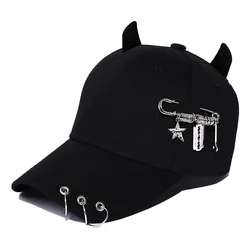 Cap for Men Women Personalized Cool Bullhorn Baseball Hat Snapback Dad Had Street Iron Ring Metal Decoration Hip Hop Hats