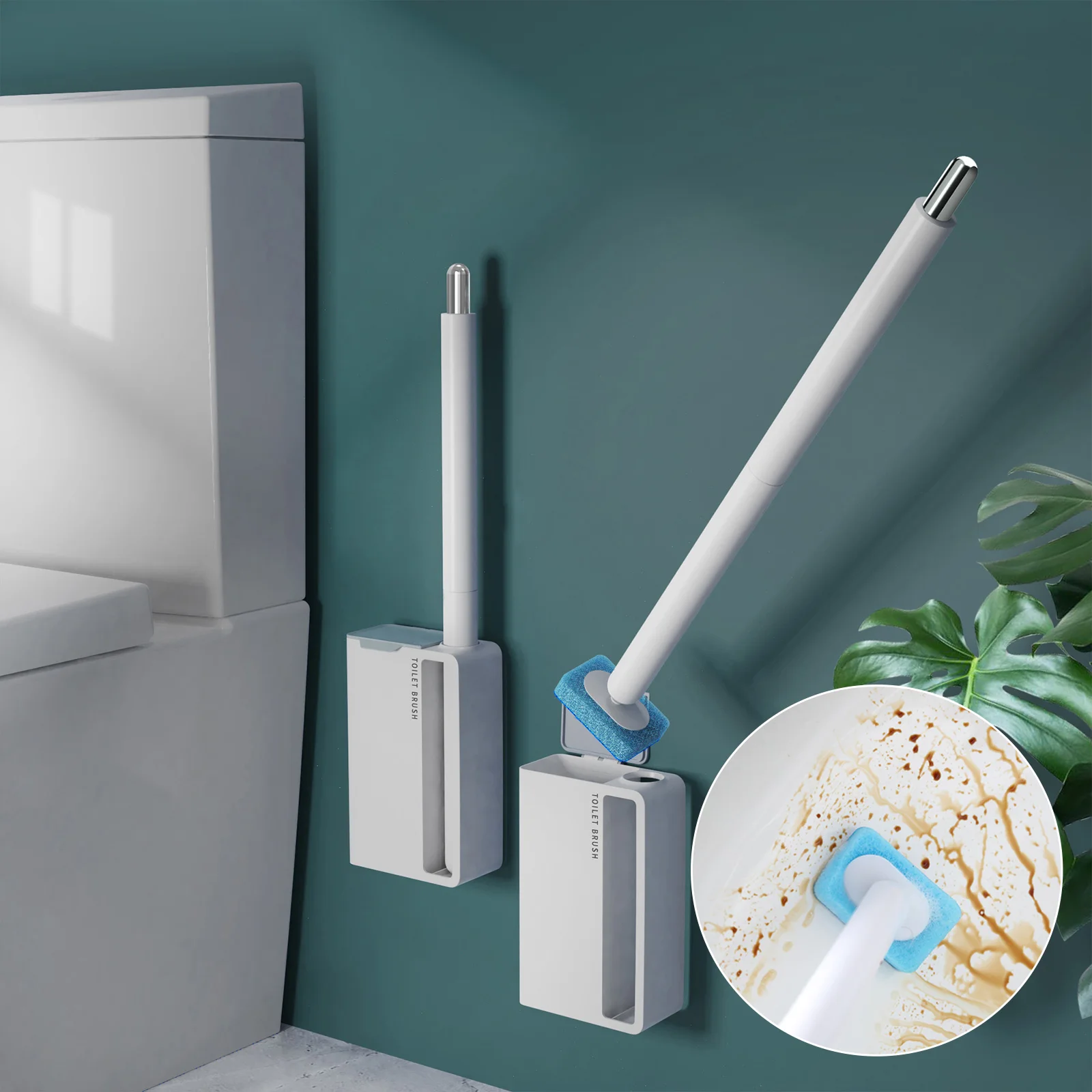 مجموعة فرشاة تواليت للاستعمال مرة واحدة مضادة للبكتيريا مثبتة على الحائط مع فرشاة بديلة مدمجة لرأس فرشاة المرحاض، نظيفة وصحية #1