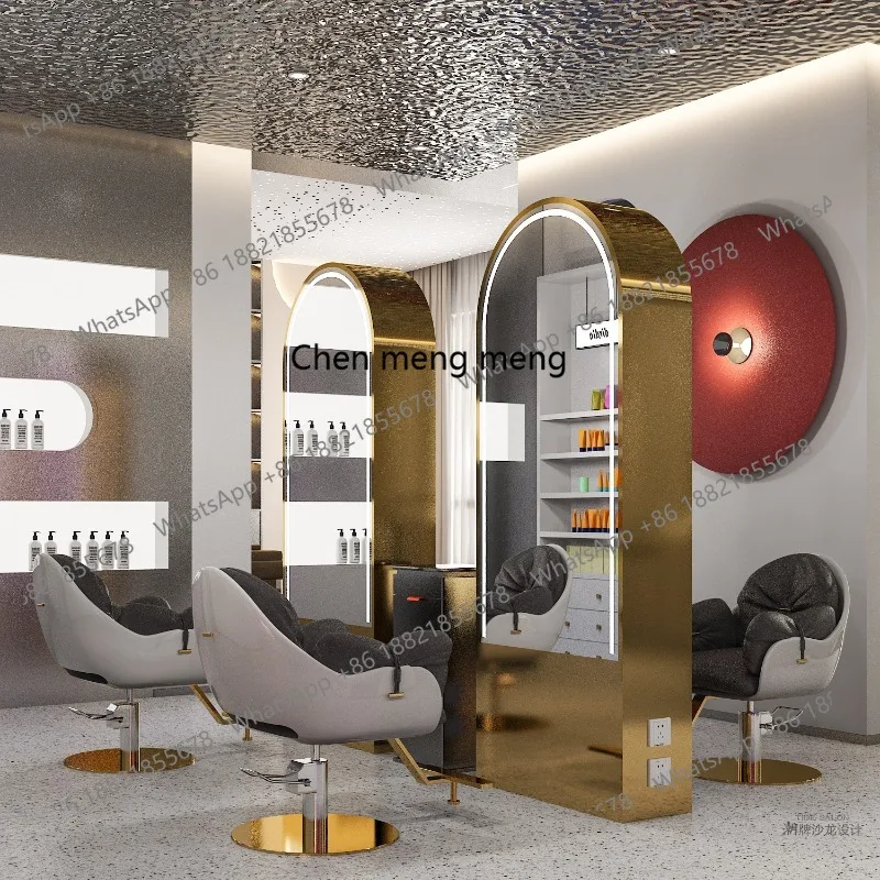 

Hair Salon Floor-to-ceiling Hair Perm and Dyeing Mirror Table Hair Salon Single and Double Mirror with Light