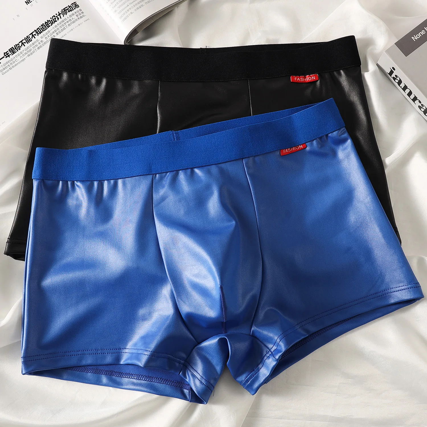 

Men's Panties Male Faux Leather Sexy Underwear Breathable Ropa Interior Hombre Boxer Shorts Mid-rise Erotic Underpants Cuecas