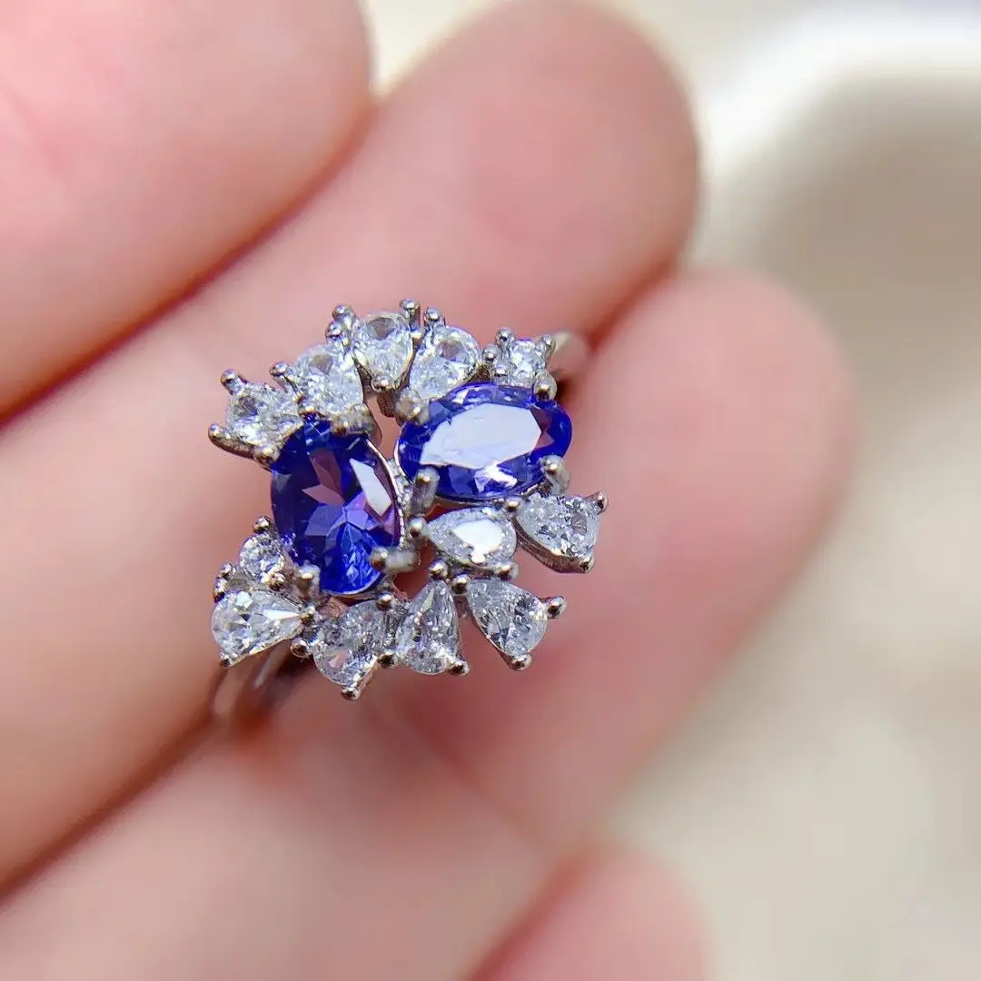 

ZECAA Fine Jewelry Woman Lady Tanzanite Ring With Natural Tanzanite Gemstone 4*6mm Silver Tanzanite Ring Best Lady Gift Wedding