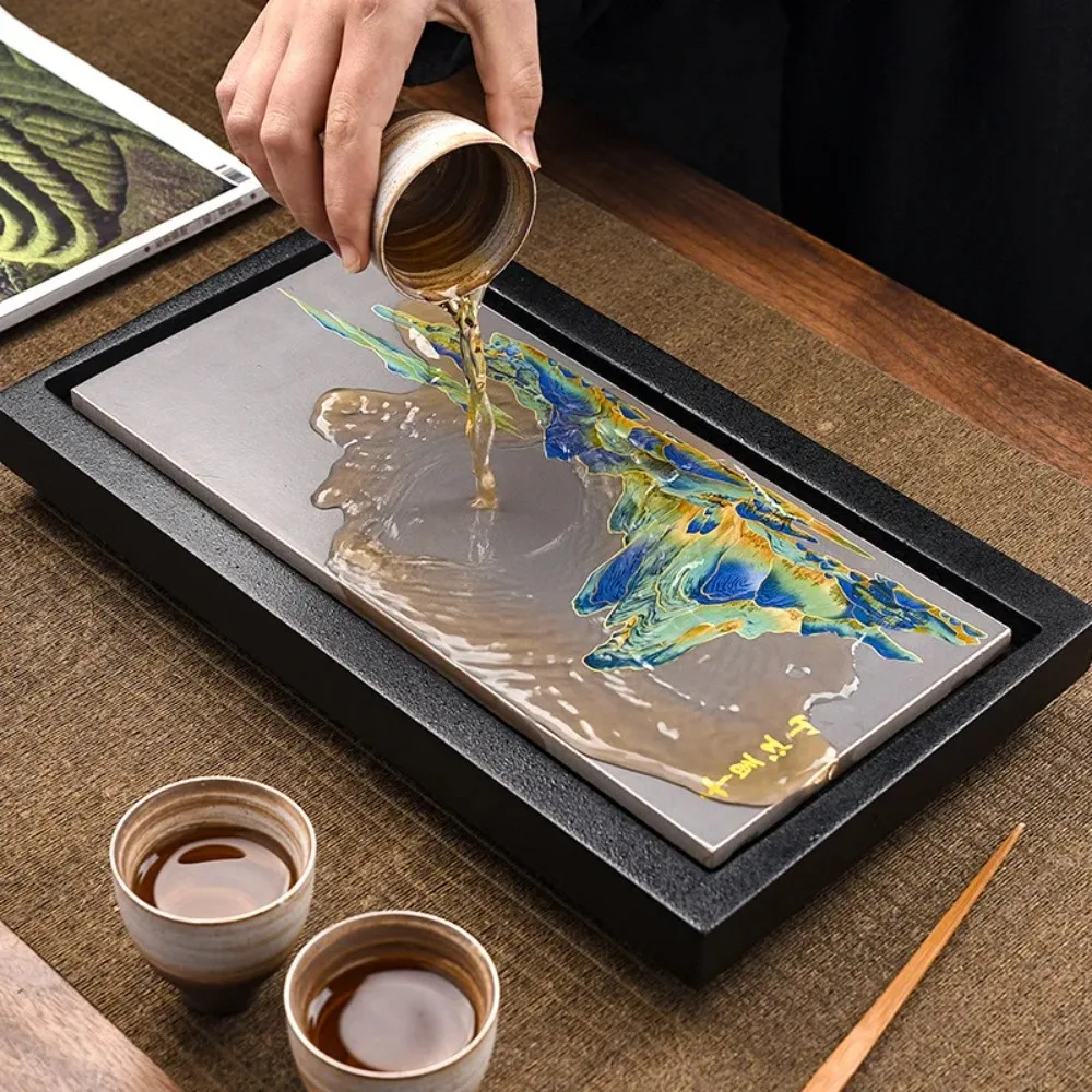 Creative Porcelain Stone Tea Tray Household Desktop Wujinshi Tray Kung Fu Tea Set Tray Drain Table