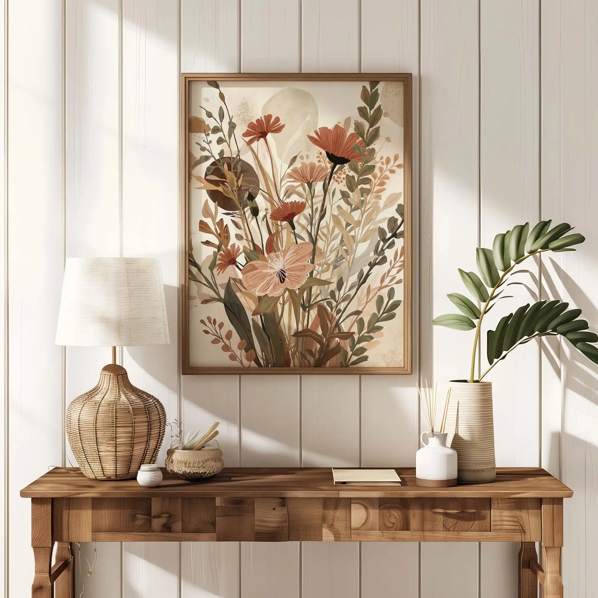 frameless Canvas Painting Watercolor Wildflower Wall Art Set,Boho Earth Tone Terracotta Botanical Canvas Prints,Minimalist Home
