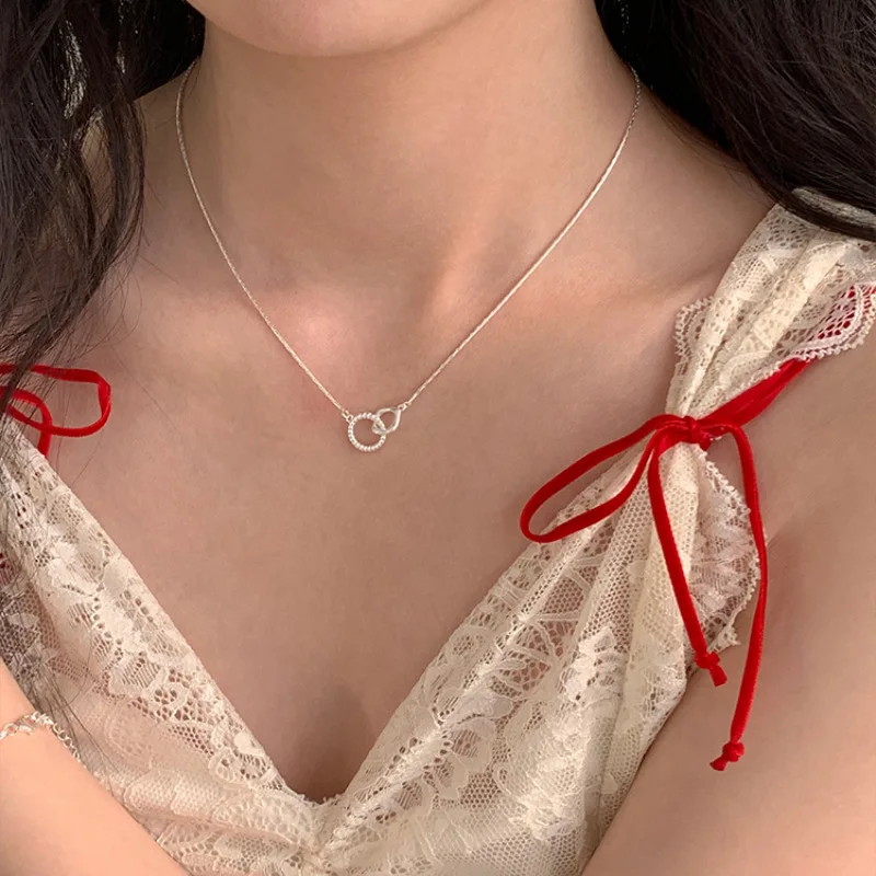 XIYANIKE Summer Korean Double Circle Necklace For Women Girl Niche Fashion New Jewelry Lady Gift Party Wedding collier femme