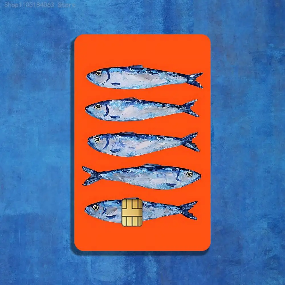 الملونة السردين جراد البحر الأسماك الجلد HD ملصقات بطاقة الألعاب صائق مقاومة للخدش لبطاقة الخصم الائتمان رقاقة صغيرة كبيرة