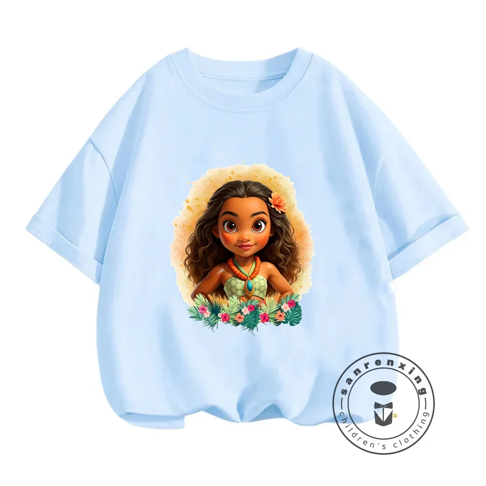 Summertime Fun for Kids Disney Moana Cartoon Prints on Boys Girls T-shirts Cute Streetwear Fashionable O-neck Soft for Children