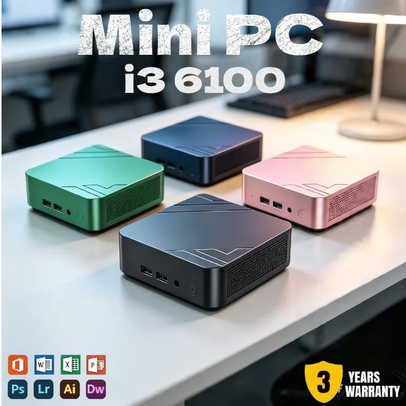 Mini PC Intel Core I3-6100, 16GB RAM 2TB SSD Compact Desktop for Study Office Smooth Light Gaming