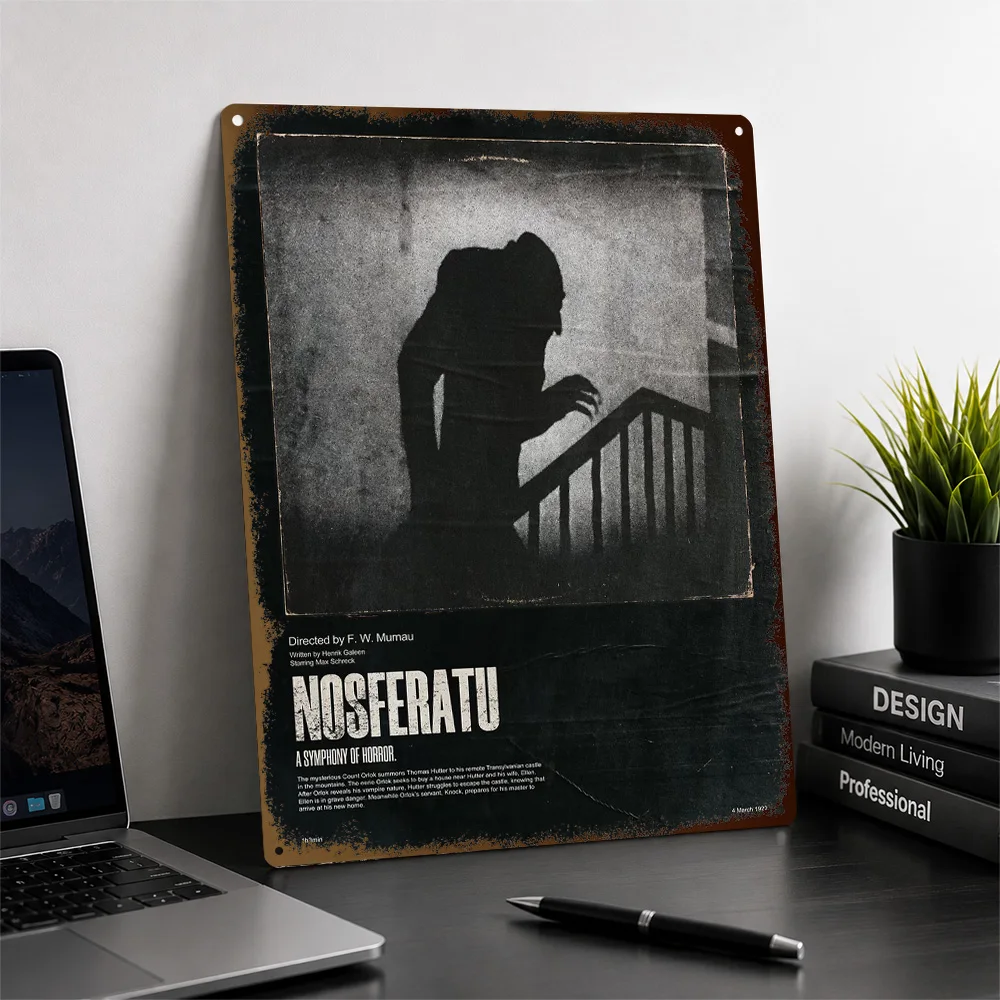 Nosferatu Staircase Shadow Aluminum Poster Customized Metal Sign Bold Supernatural Cinema Wall Art Made For Horror Enthusiasts