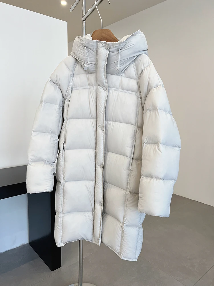 

Winter Mid Length Hooded Solid Matte Down Jacket Female Zipper Warm Thick Outwears Women White Duck Down Parker Down Jackets