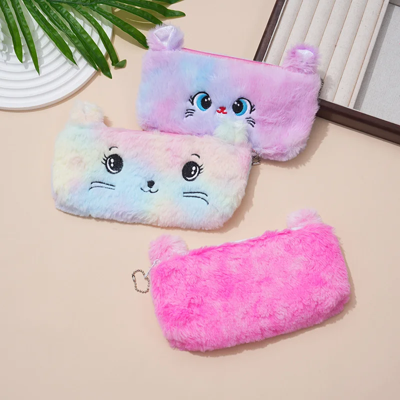 20cm New Cute Gradient Kitten Pen Bag Large Capacity High Appearance Plush Student Holiday Gift Plush Stationery Pencil Case