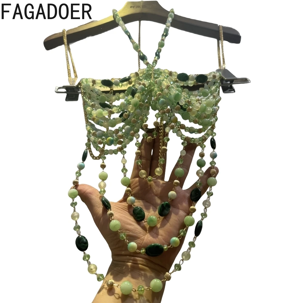 FAGADOER Sexy Beading Patchwork Camisole Bodycon T-shirt Woman Spaghetti Strap Sleeveless Backless Crop Top Female Streetwear