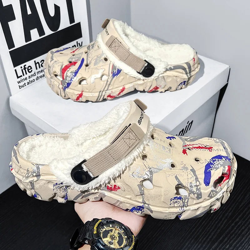 

Men's Slippers Warm Plush Slippers Winter Soft Household Cotton Shoes Men Clogs Casual Outdoor Sandals Comfortable Plush