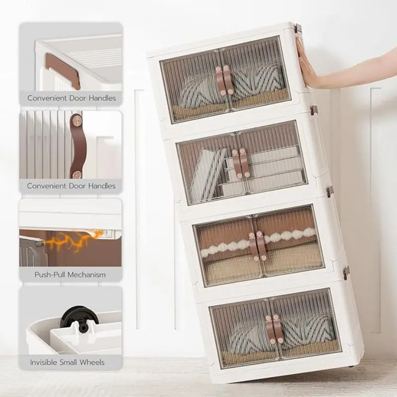 

Large Capacity Double Door Foldable Easy to Move Multi-Storage Cabinet for Living Room Bedroom Plastic Collapsible Storage Box.