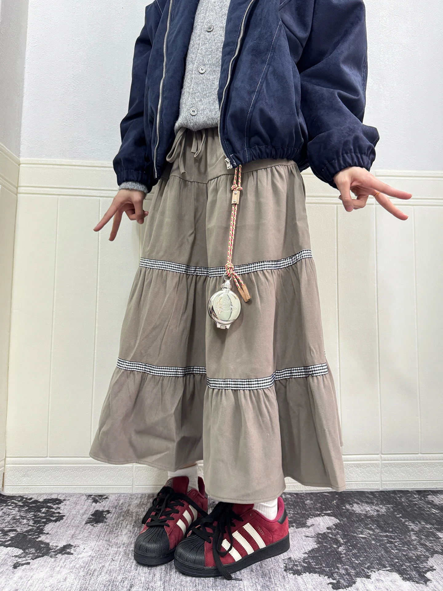 

Casual A-Line Skirt with Patchwork And Lace Trim for Women Autumn Winter College Sle f-length Skirt Versatile Cake ...