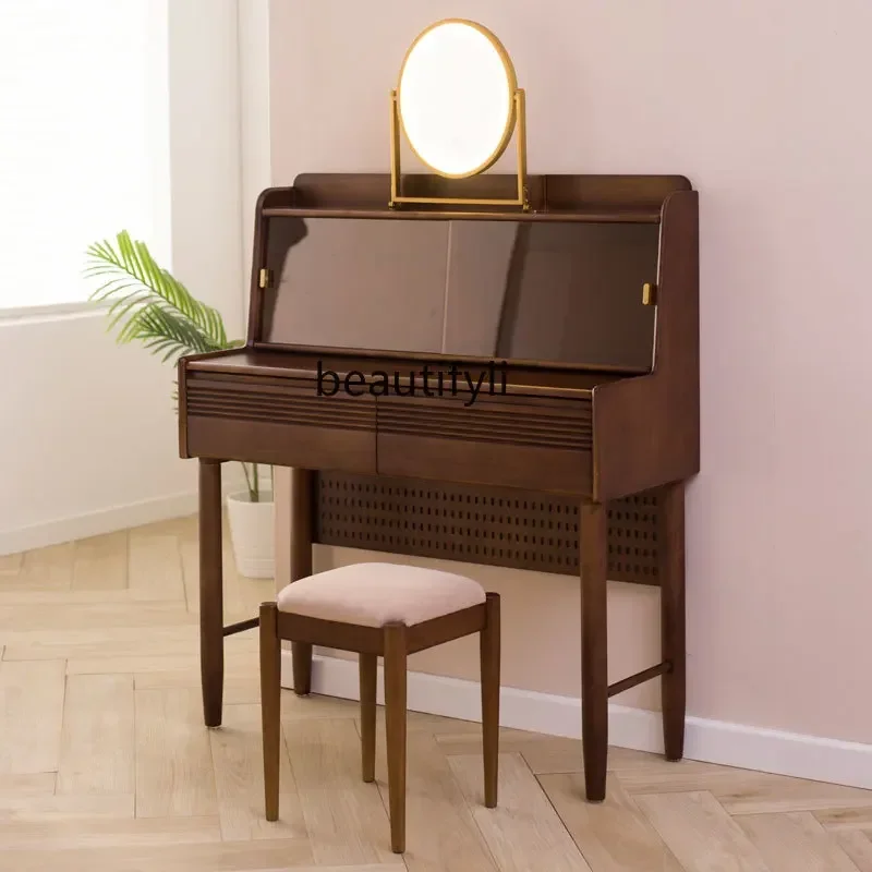 LX37Medieval dressing table bedroom retro dressing table solid wood walnut color dressing table Japanese styleSSS