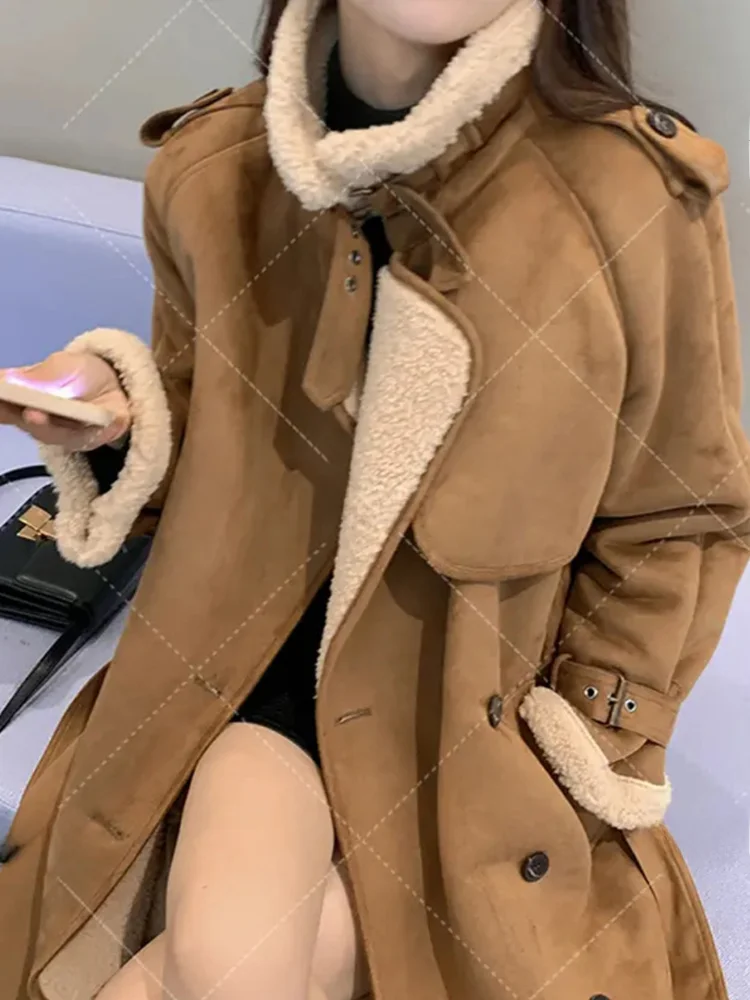 2024 New Winter Lamb Plush Afternoon Manhattan Suede Thickened Coat Fur Integrated Outerwear Women