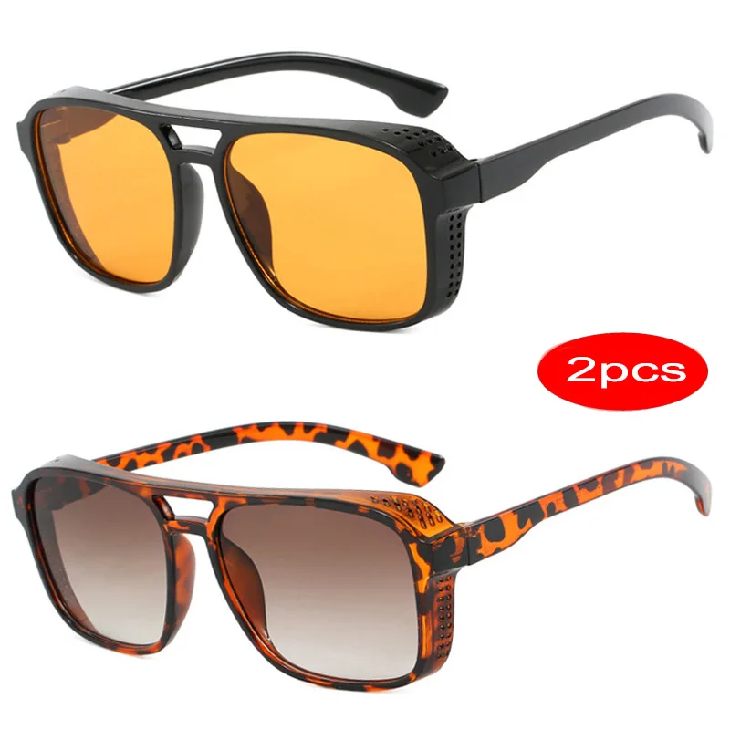 

1/2pcs Double Bridge Square Sunglasses Set for Men Women Retro Brand Design Luxury UV400 Sun Shades Fashion Eyewear