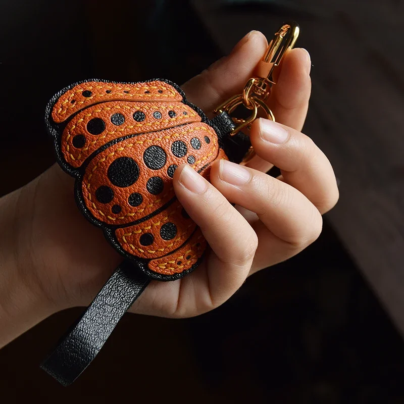 Original handmade leather polka dot pumpkin keychain bag pendant keyring Christmas and New Year gifts