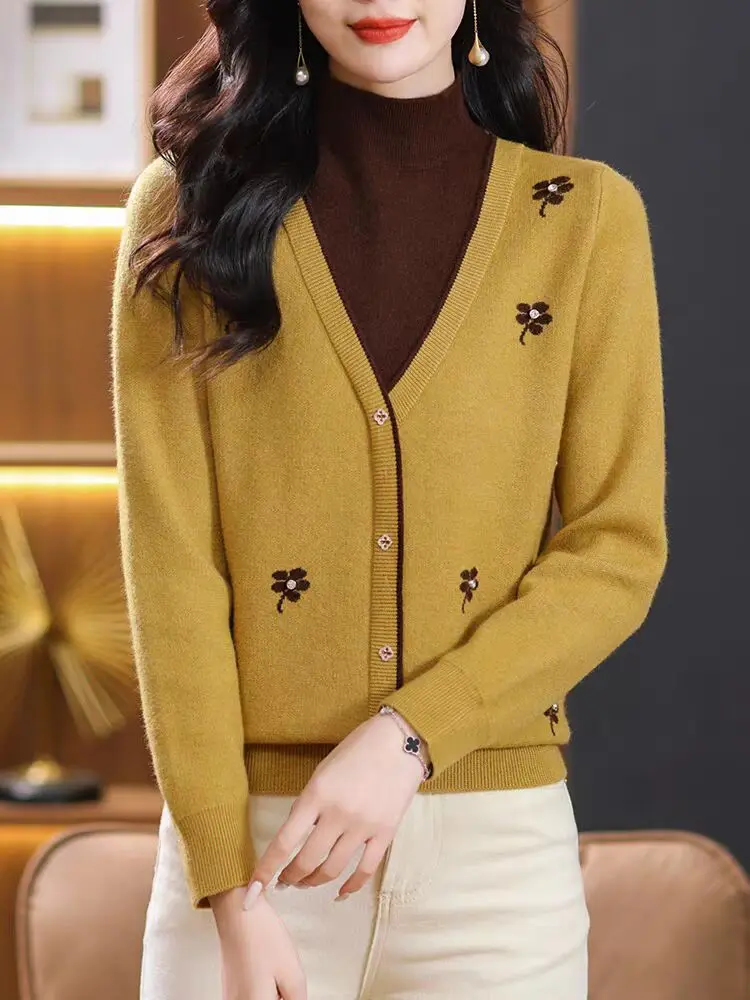 Y2K フェイクツースウェット レディース ウェスタンスタイル セミハイネック ウールニット ベースレイヤー 秋冬