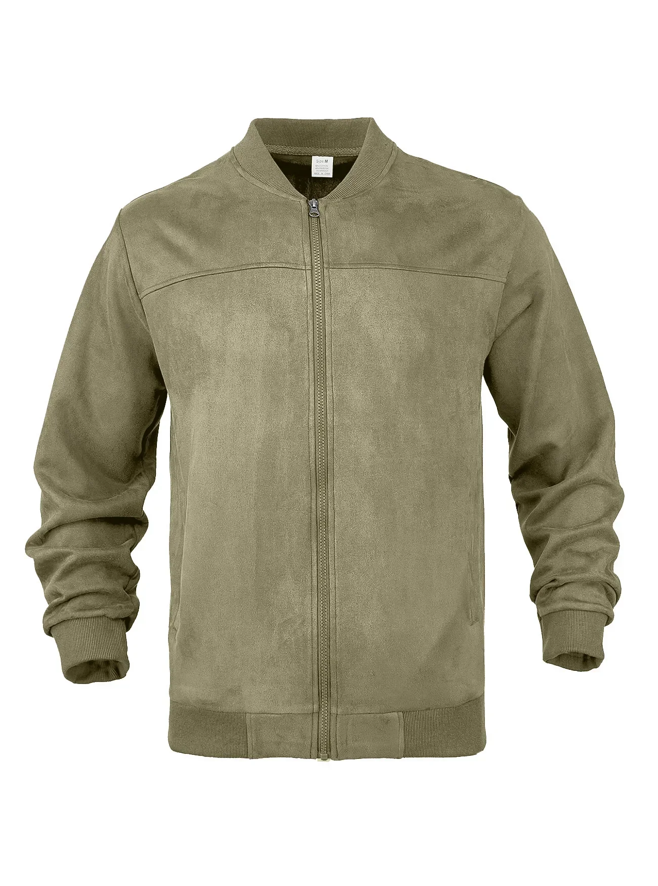 Herren-Wildlederjacke mit durchgehendem Reißverschluss, Stehkragen, lässig, langärmelig, einfarbig, leichte Streetwear-Oberbekleidung – Detail 12