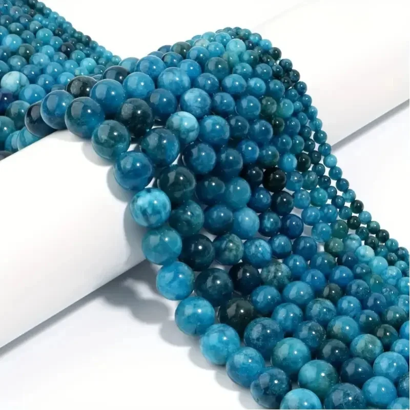 1 Strang Natürliche Blaue Apatit-Steinperlen 4/6/8/10mm Runde Edelsteinperlen für DIY Armband Charms Schmuckherstellung Zubehör Großhandel