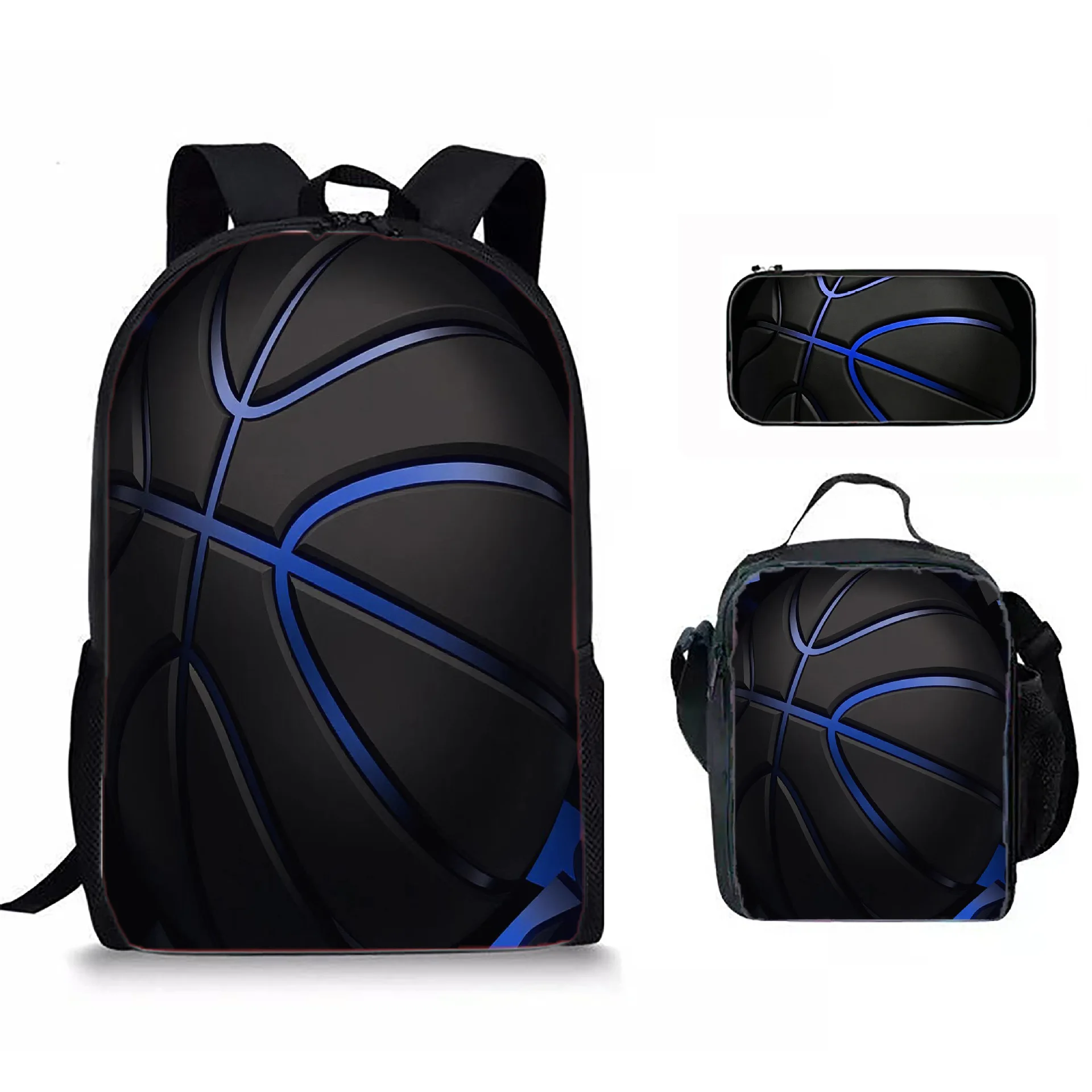Basketball Pattern Boys Backpack School Bag Computer Backpack Boys Girls Travel Rucksack Backpack with Lunch Bags,Pencil Bags