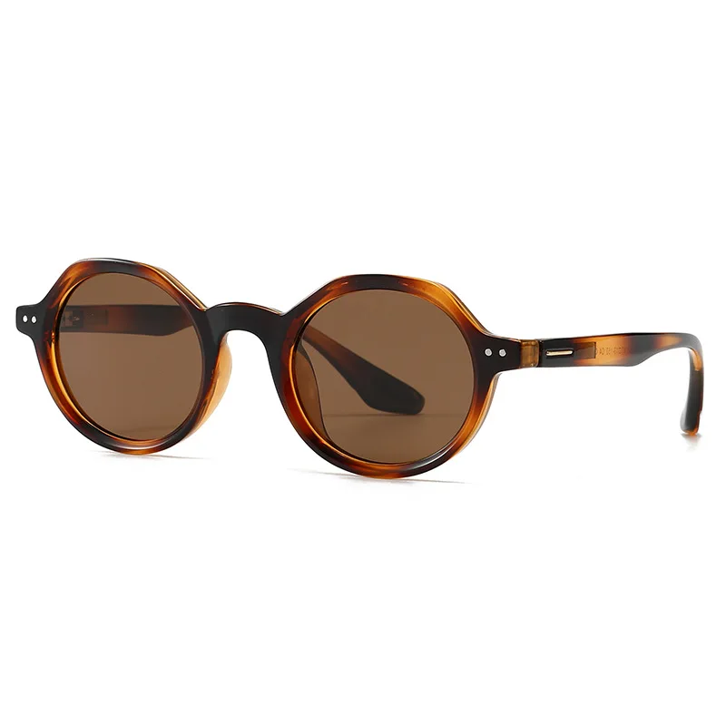 Vintage Irregular Round Polarized Sunglasses for Men Women Tortoise Shell Frame Rivet Decor UV400 Anti-Glare Driving Sun Glasses