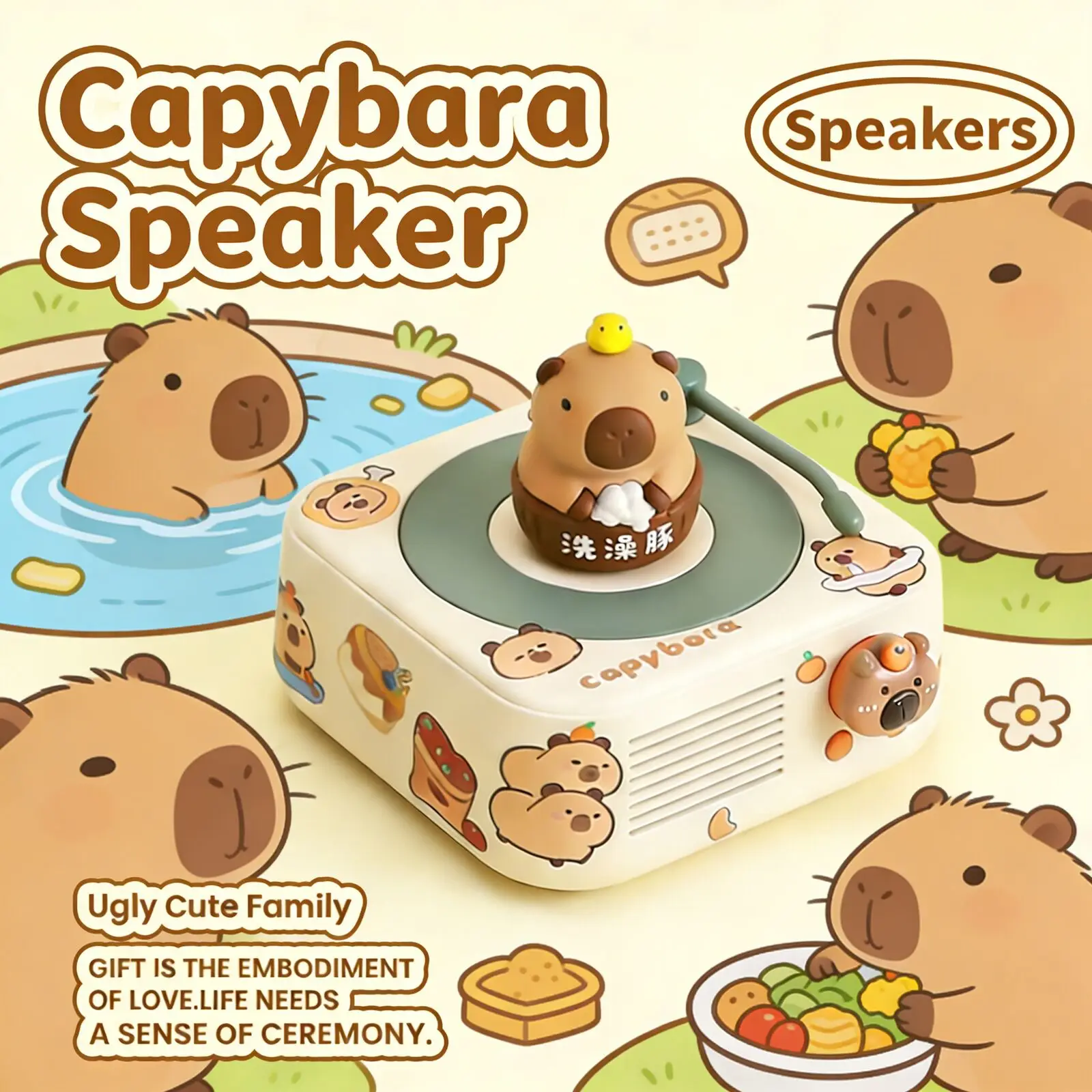 

Kawaii Capybara Bluetooth Speaker 360° Surround Sound Support TF AUX Type-C DIY Sticker Best Gift For Kids Friends Home Decor