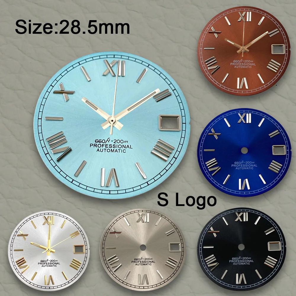 New 28.5mm S Logo Rome Sunburst Dial Fit NH36/4R Movement Sunray Dial Watch Modification Accessories