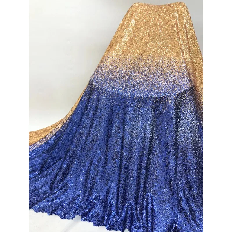 4 Colors Gradient Color Blue Golden Sequins Polyester Lace Fabric for Advanced Customization Evening Dress 5Yards Long L065