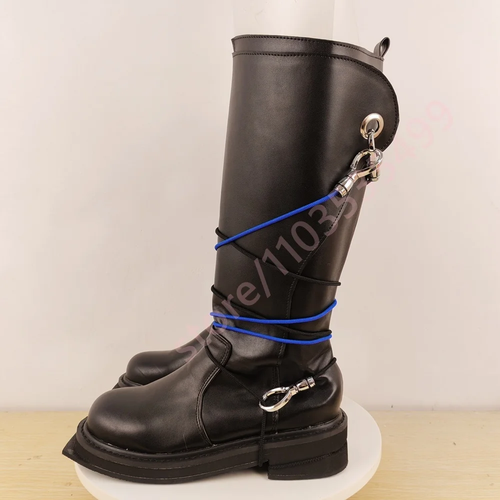 أسود جولة تو حبل ملفوفة أحذية ركوب الخيل كعب مكتنز طويل عارضة في الهواء الطلق الأحذية الغربية ريترو ستايل الخريف جمع الأحجام 35-50