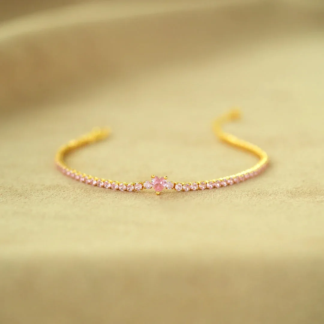 

Trendy 24K Gold Plated Pink Zircon Bracelet For Women Girl Charm Jewelry Birthday Gift 2024