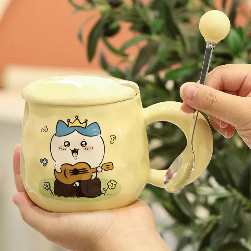 Japan Cartoon Sanrios Mug with Good-Looking Value Thickened Chiikawa Hachiware Household Spoon Lid Girl Ceramic Milk Coffee Cups