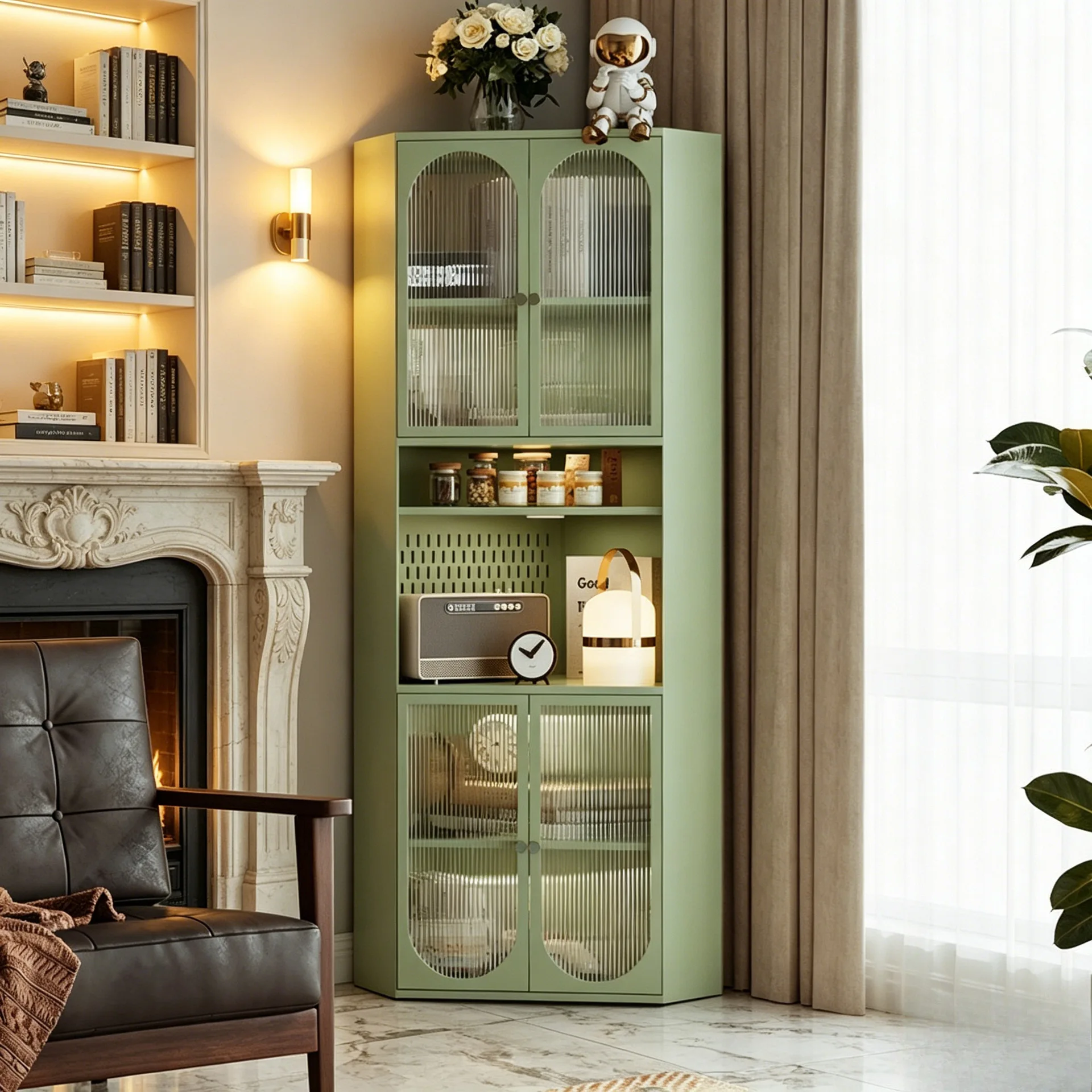 AOLIVIYA Nordic Corner Bookcase Cabinet Library Shelves Desk Bookshelf Floor Storage Rack Living Room Display Organizer Stand