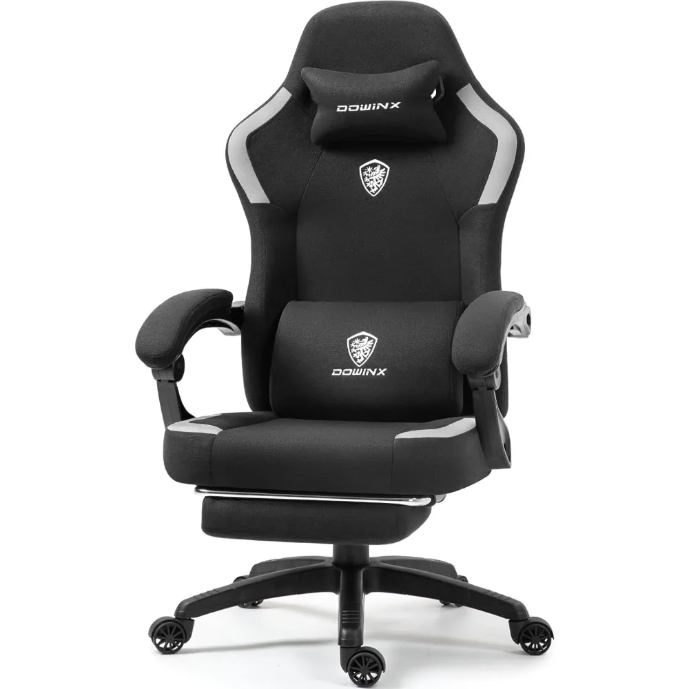 Fabric Gaming Chair with Pocket Spring Cushion,Breathable Computer Chair with Massage Lumbar Support and Footrest