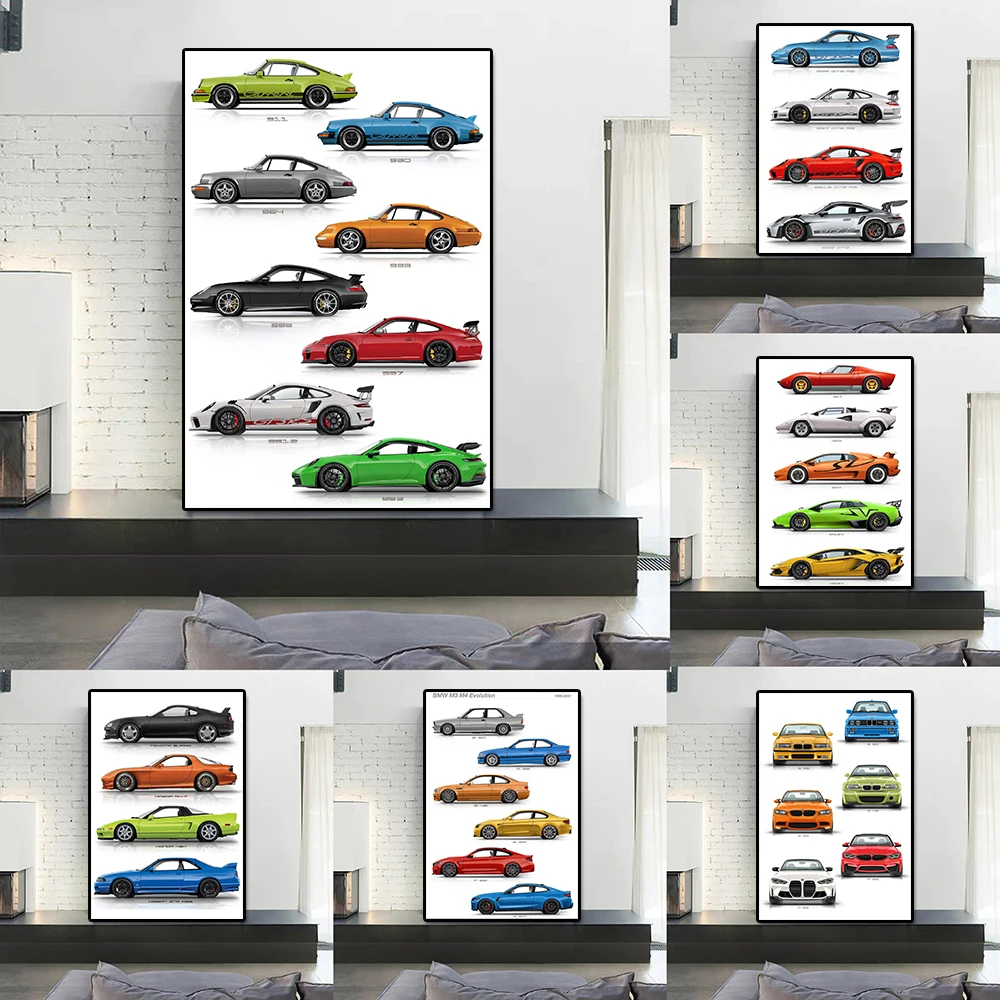 

Sports Car 996 GT3 Graffiti Poster Luxury E30 Evolution Illustration Japanese Classic Racing Canvas Painting Wall Art Room Decor